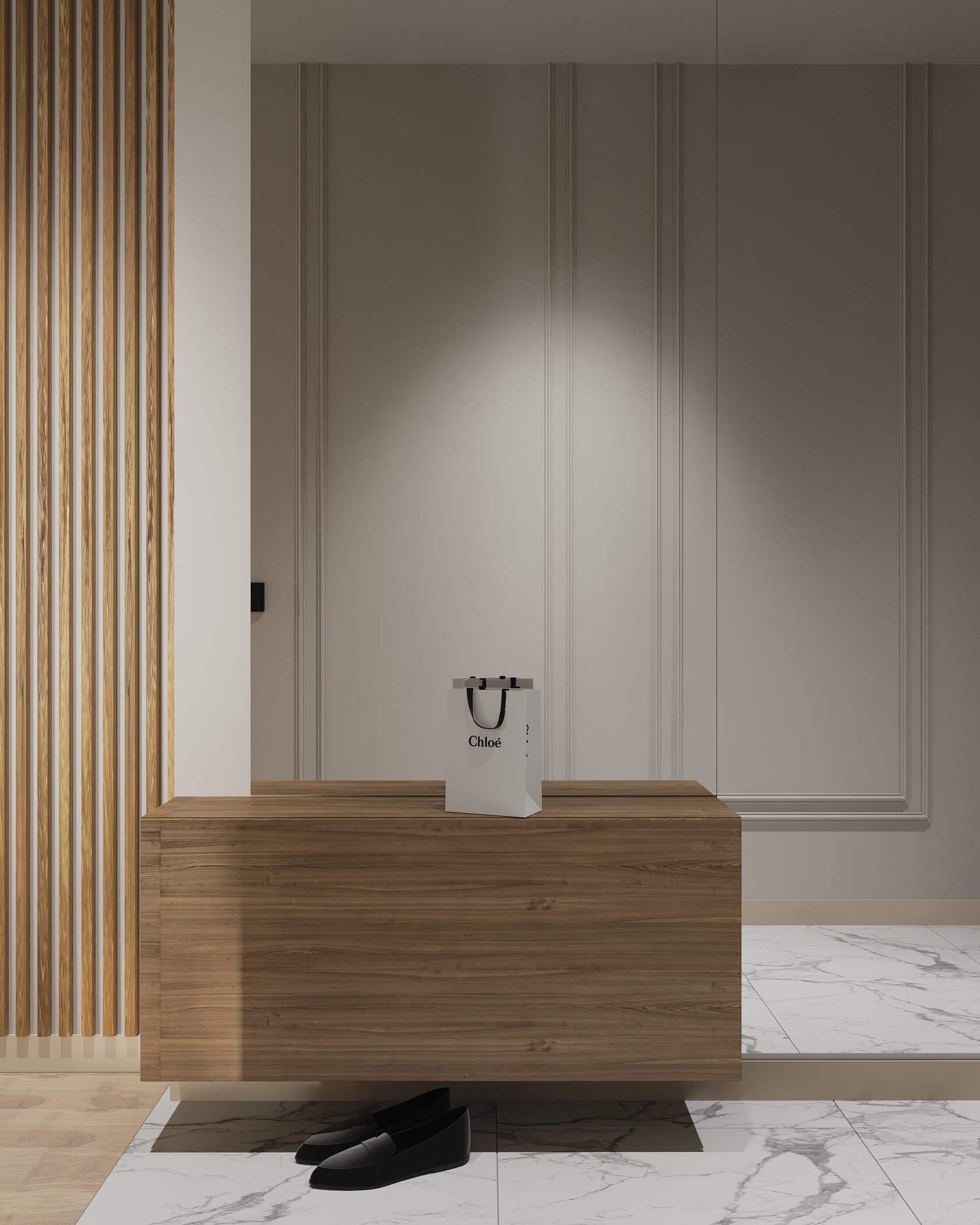 стойка и зеркало в коридоре интерьер 