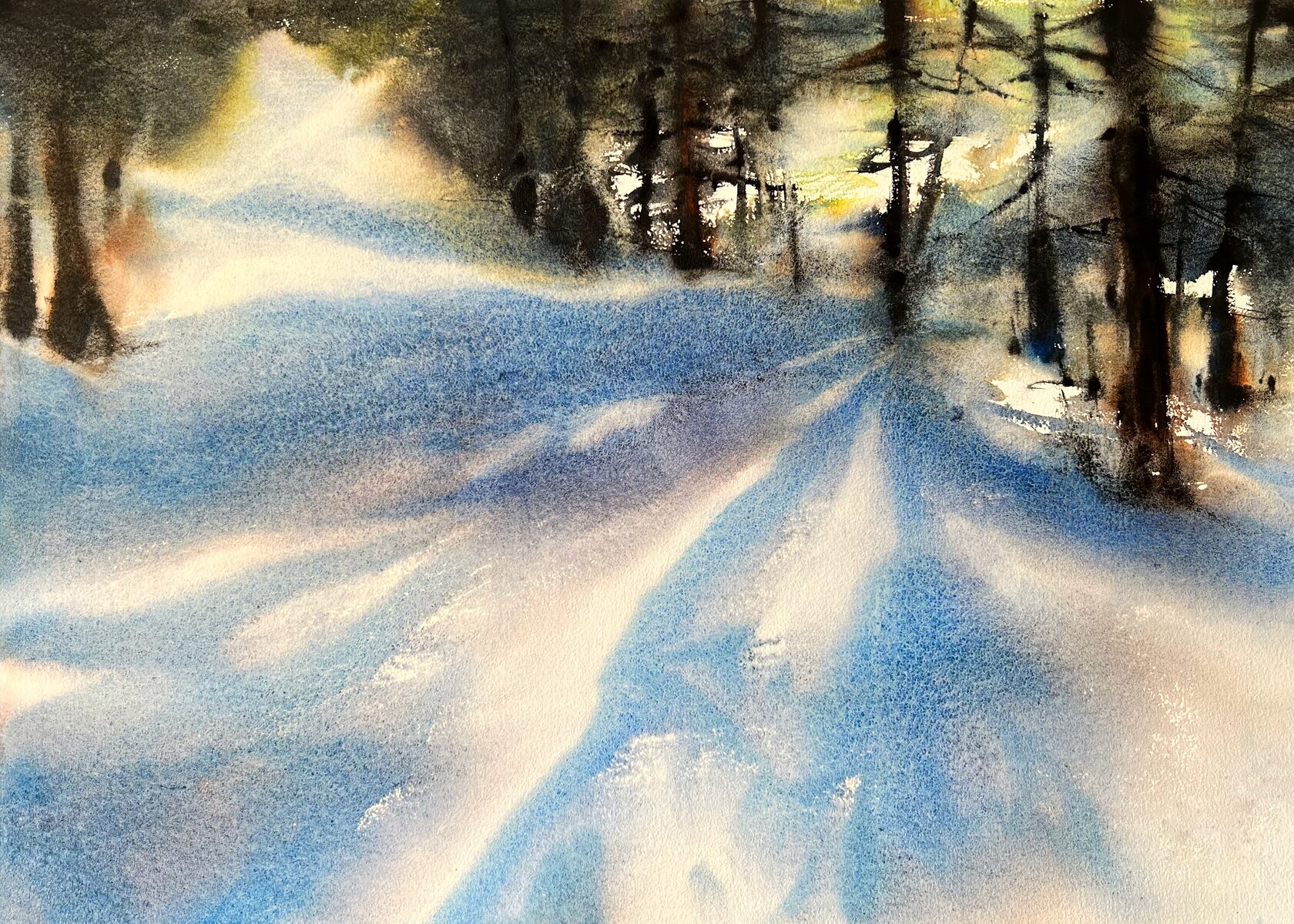 Акварельная импровизация. Тени на снегу| Екатерина Мальцева