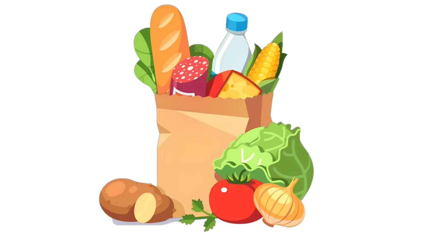 Иллюстрация: пакет со свежими продуктами