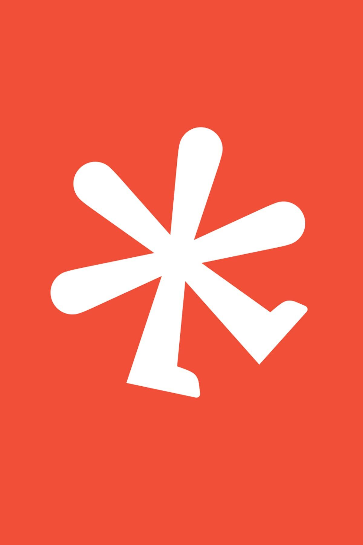 Буквально шагающий графический знак звездочка белого цвета на оранжевом фоне 