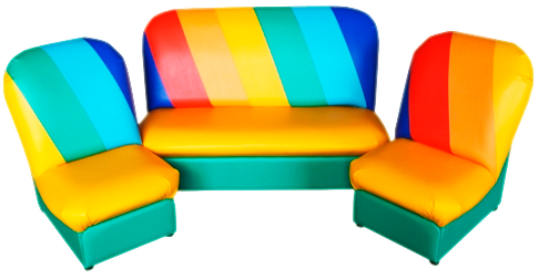 Ассортимент мягконабивной мебели для детского сада — модульный разноцветный детский диван