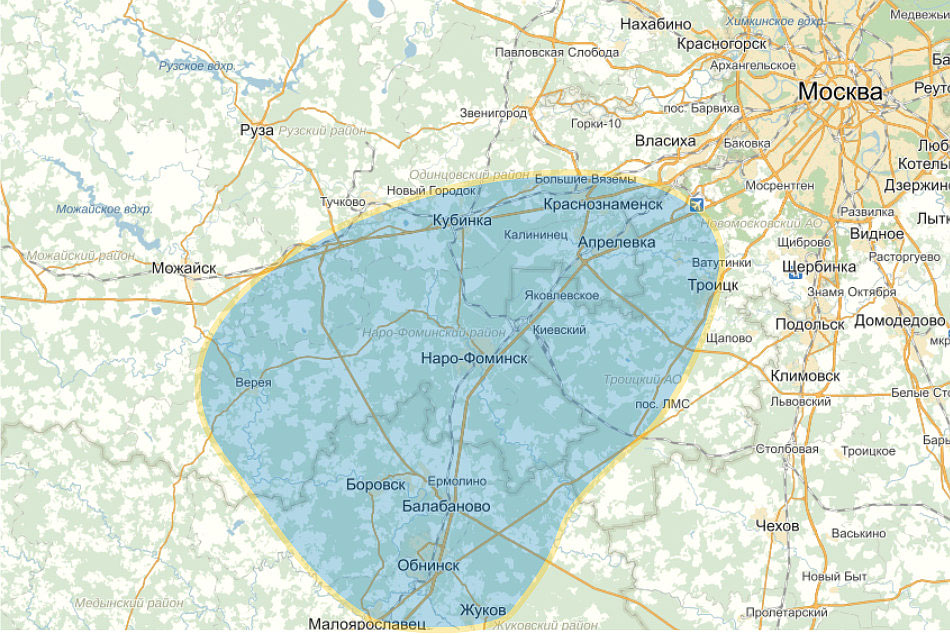 Карта московской области с измерением расстояния