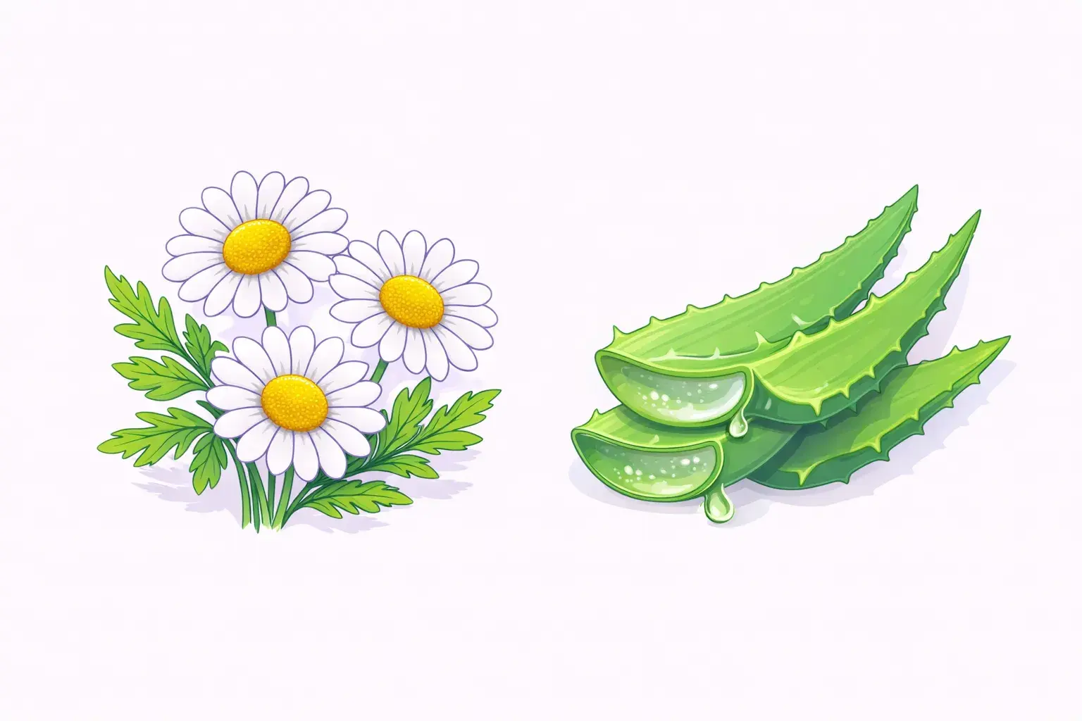 Ингредиенты для натуральной косметики ромашка и свежие листья алоэ