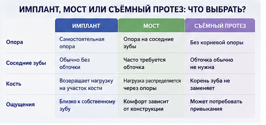 Имплант, мост или съёмный протез — сравнение способов восстановления зуба