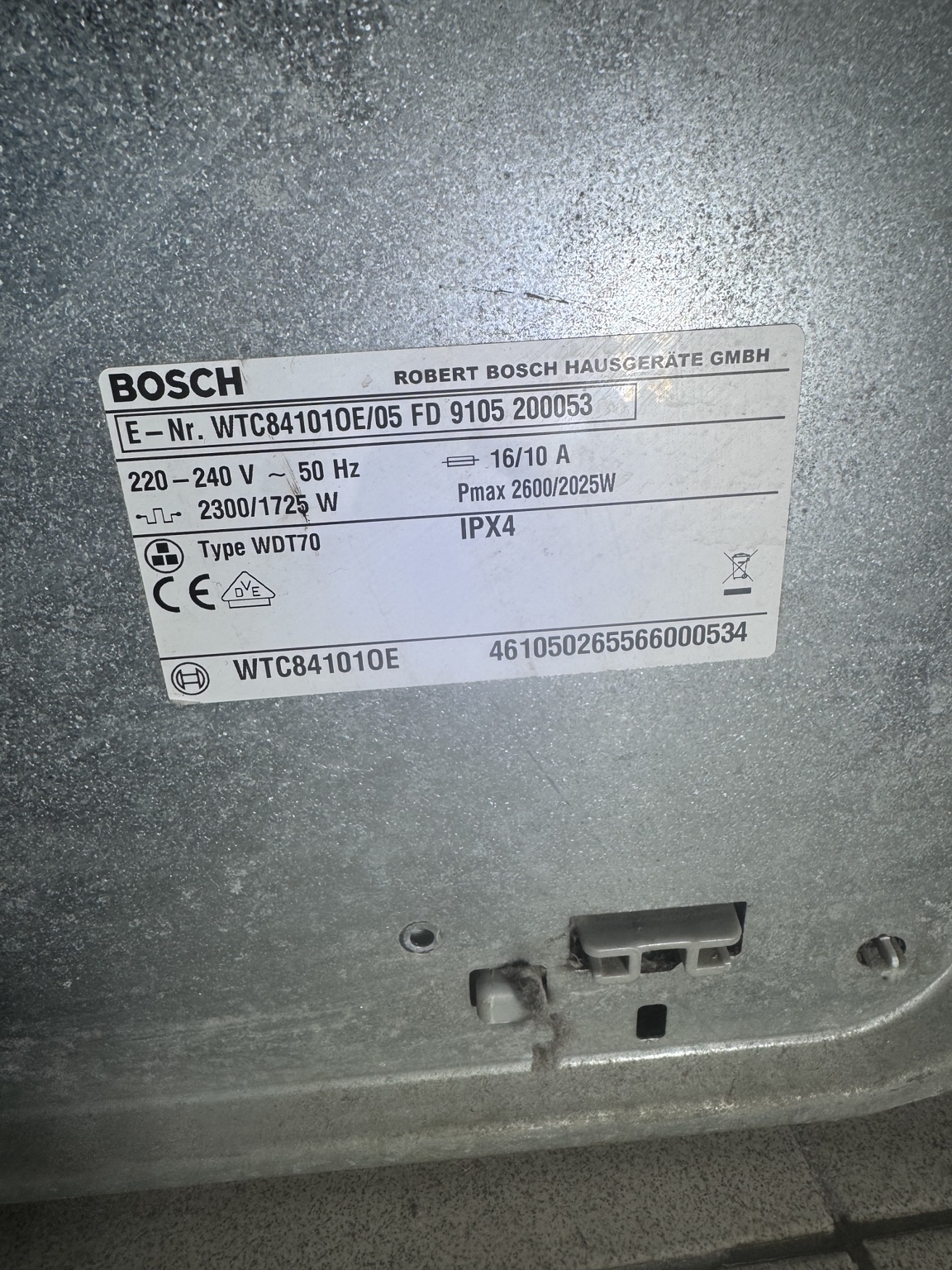 Заводская маркировка сушильной машины Bosch из данного заказа.