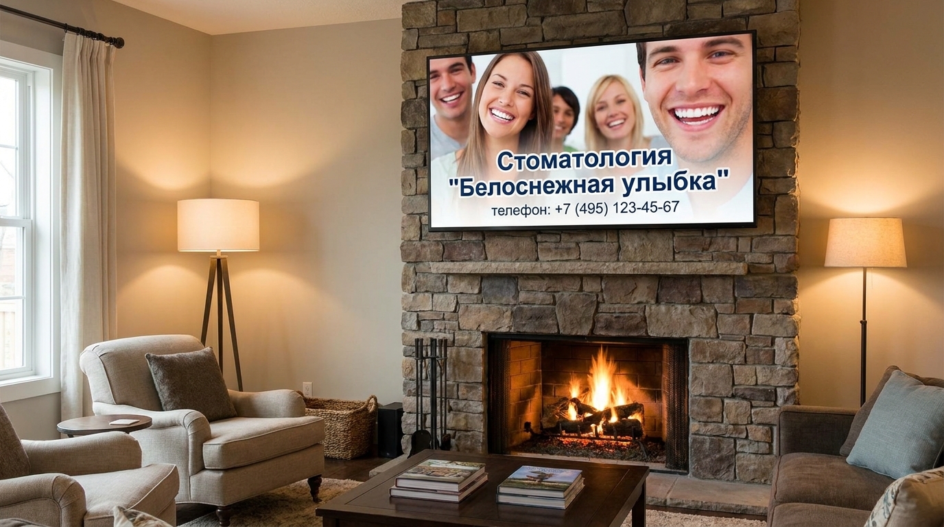 Пример рекламы на Smart TV: Медицинская клиника: бренд и телефон для записи