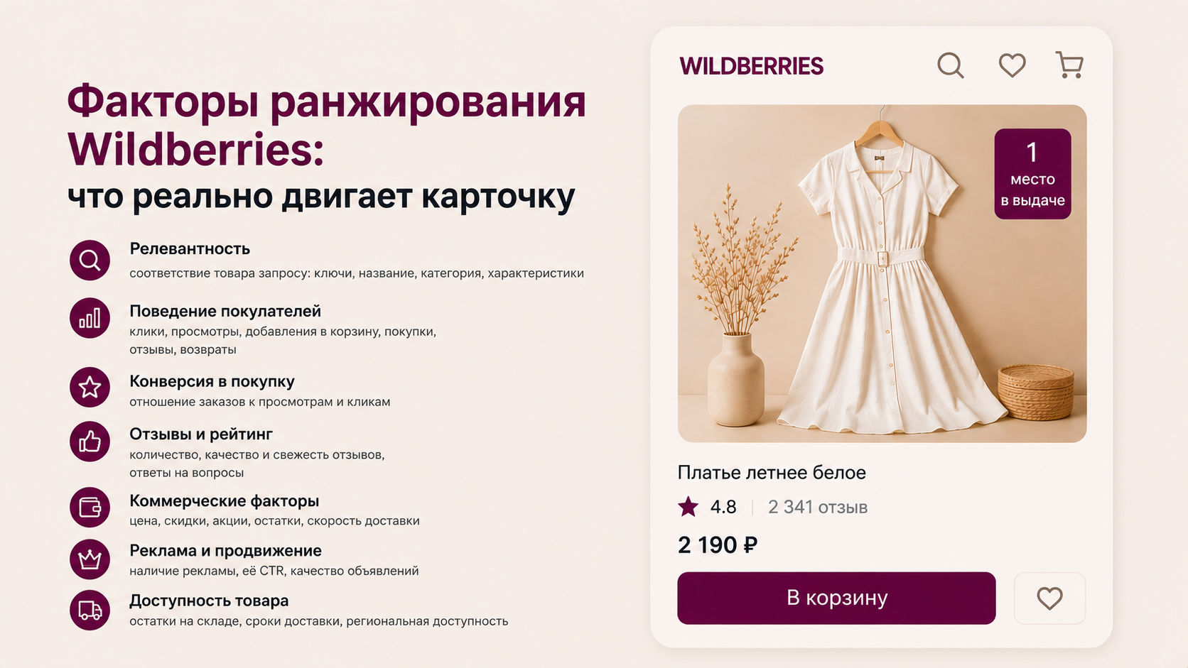 Факторы ранжирования Wildberries: что реально двигает карточку, а что нет
