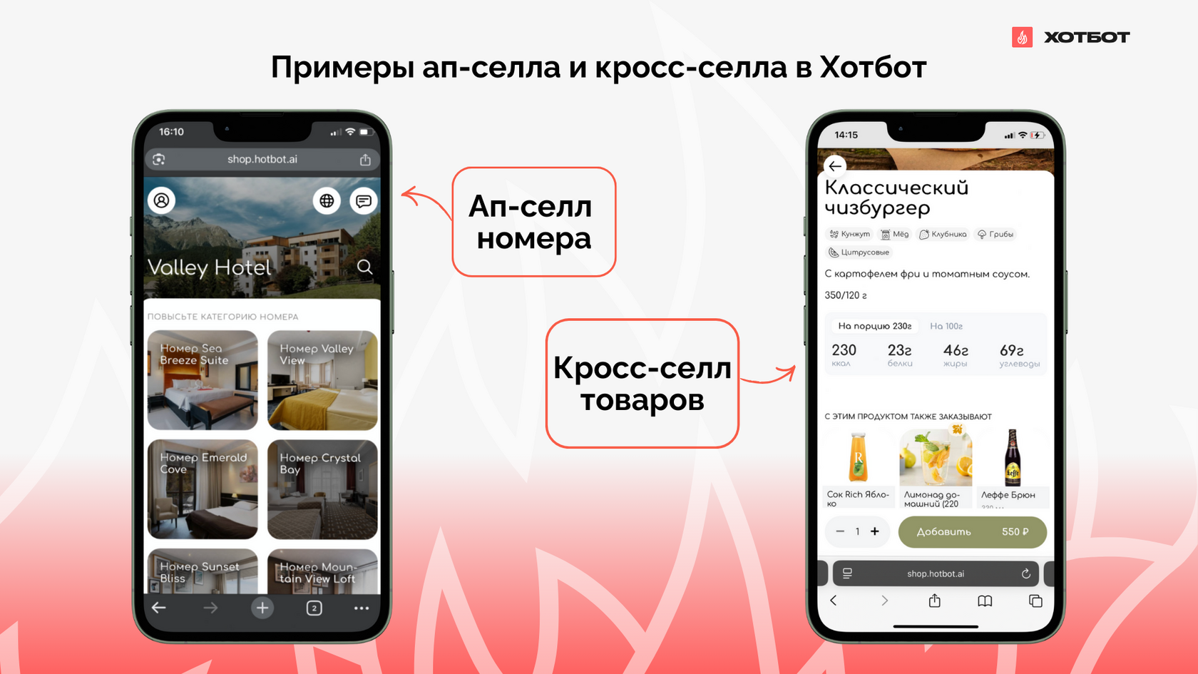 Примеры ап-селла и кросс-селла в Хотбот