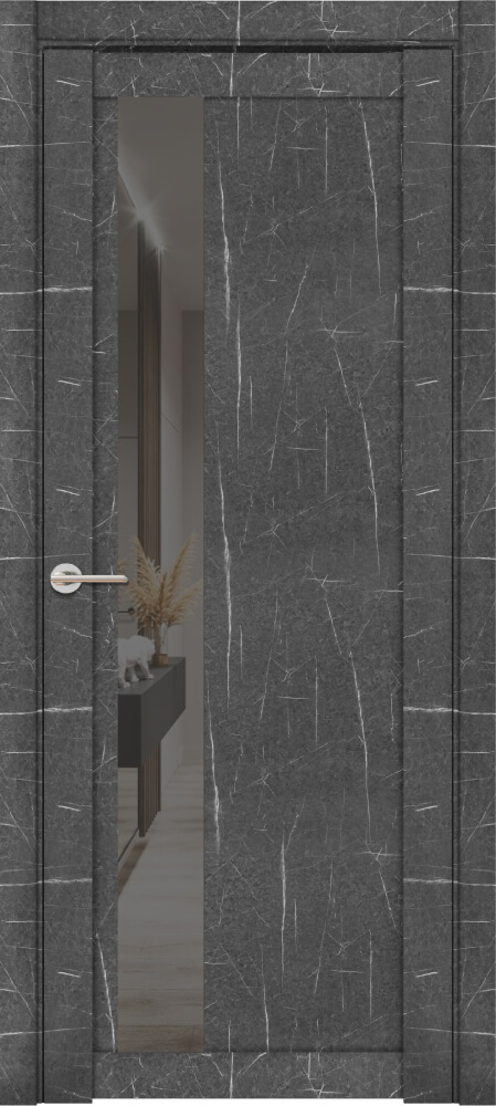 Дверь межкомнатная UniLine Loft Mramor 30004/1 Остекленная стекло зеркало серое цвет Торос Графит