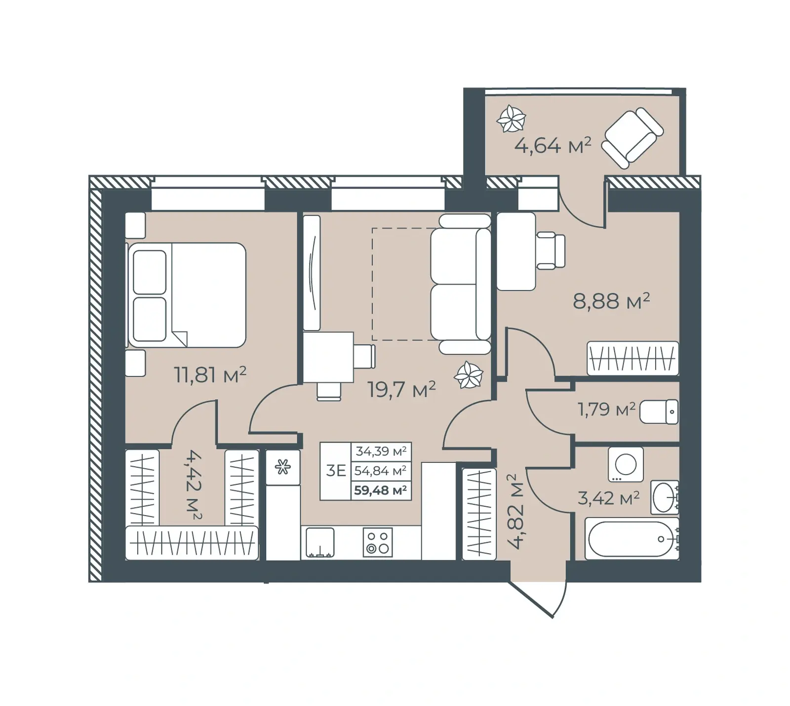 Планировка 59,48 м²
