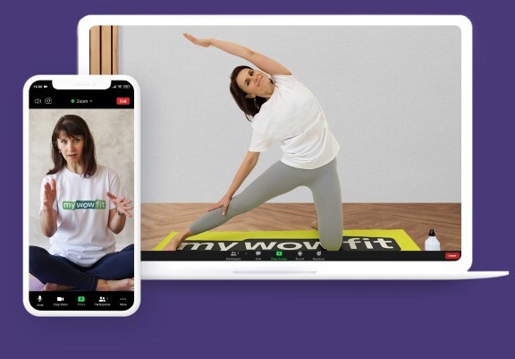 Woman doing online fitness training with personal coach