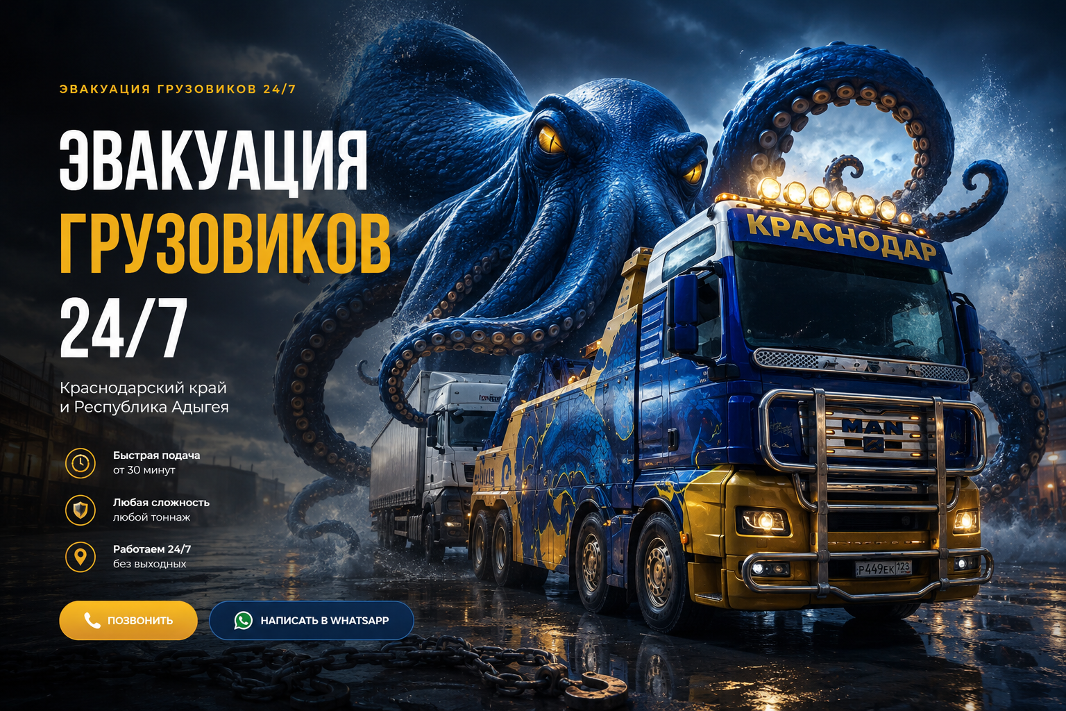 Главная страница сайта грузового эвакуатора ЮГ-ТРАК
