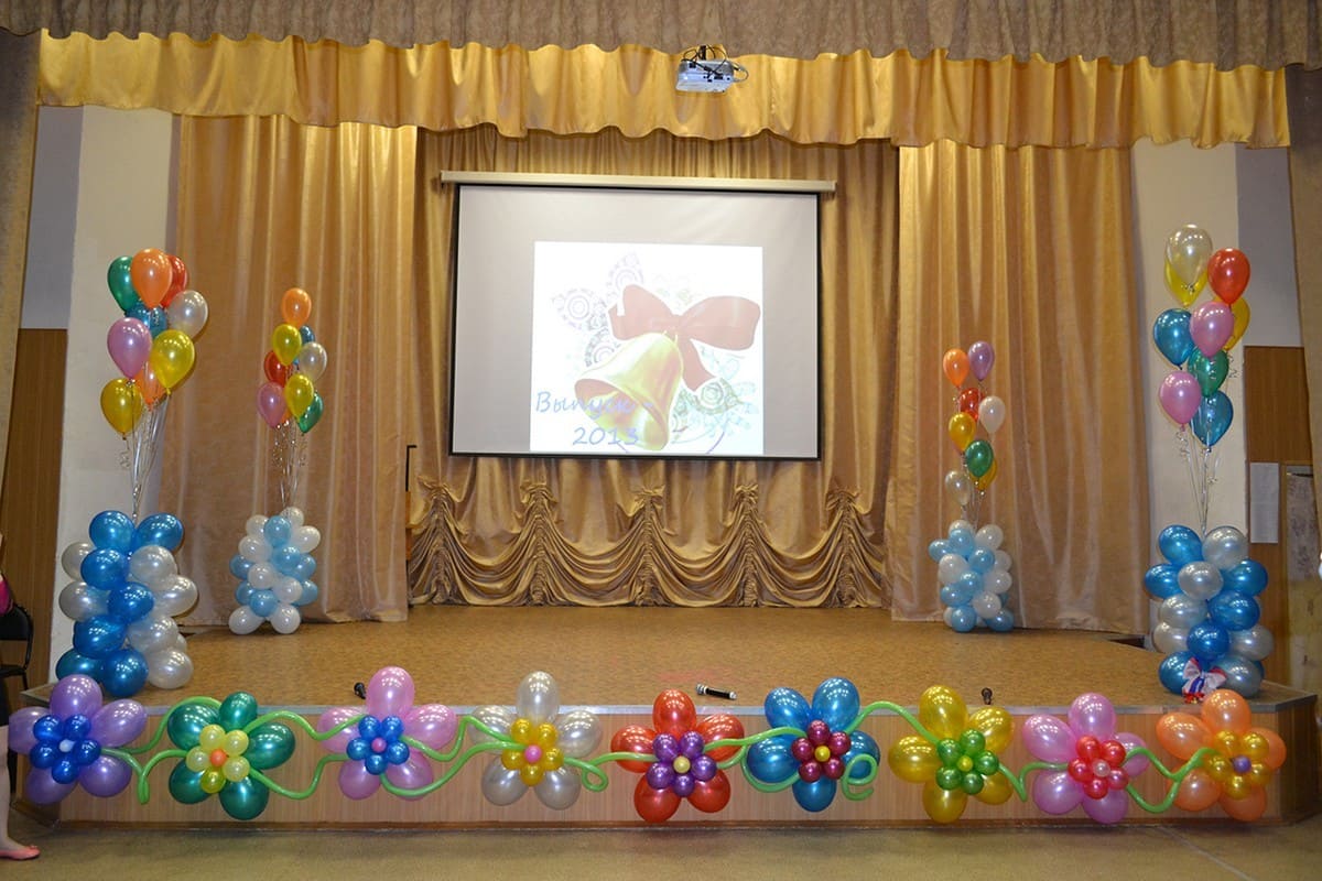 Украшение зала на выпускной в школе 4 класс шарами фото