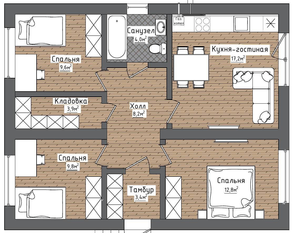 Планировка 70 м²