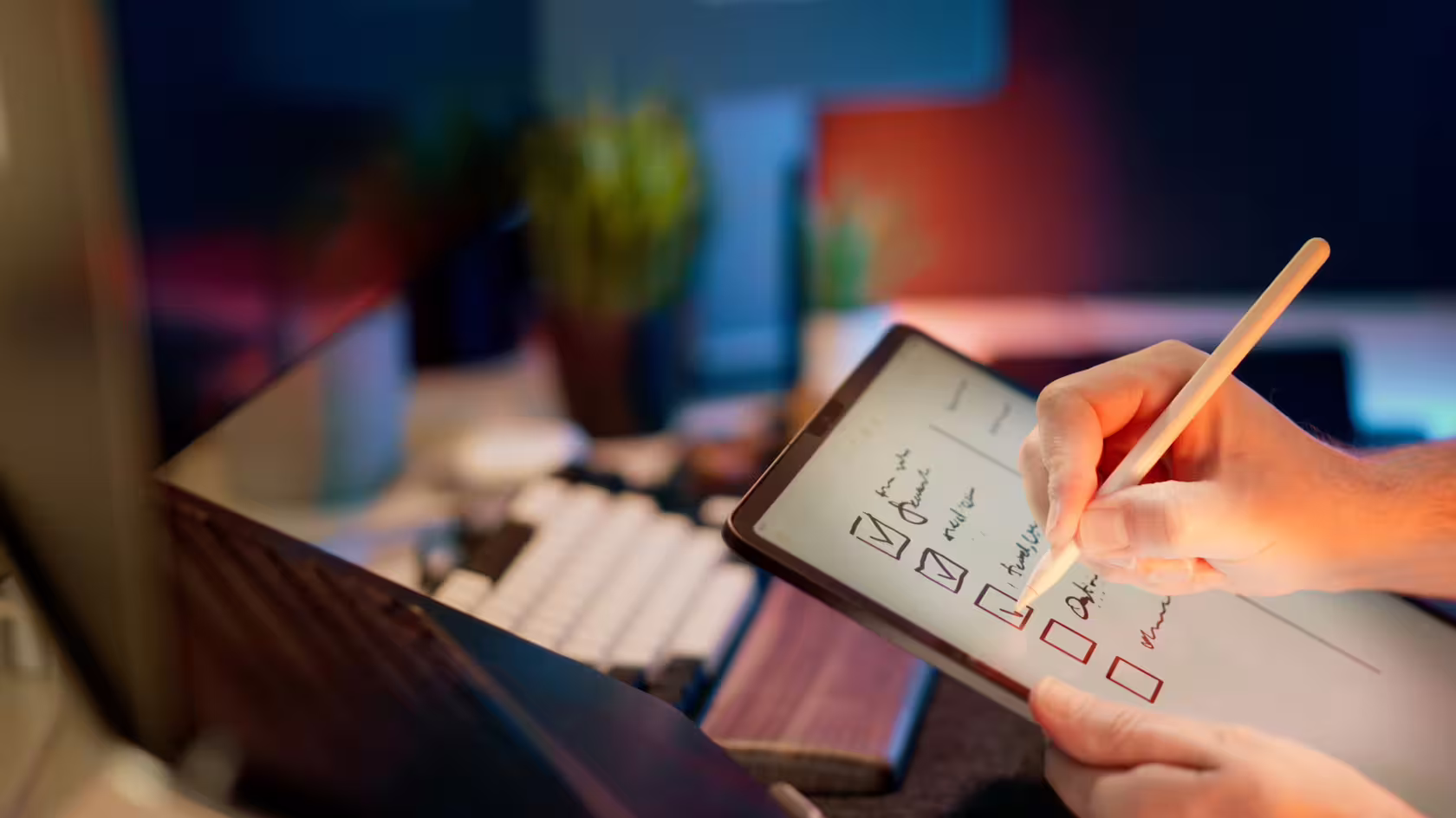 Person using a tablet checklist to review dating app ad moderation requirements