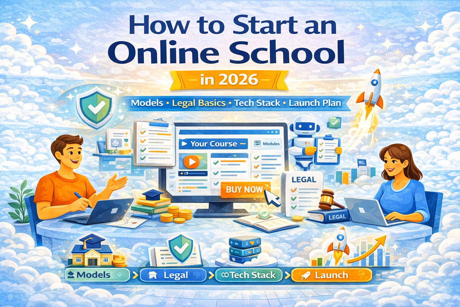 A practical guide to opening an online school: pick the right “school” model, design lessons, cover core US/UK compliance basics (kids’ safety + privacy), choose a tech stack, and launch with a pilot that actually converts.