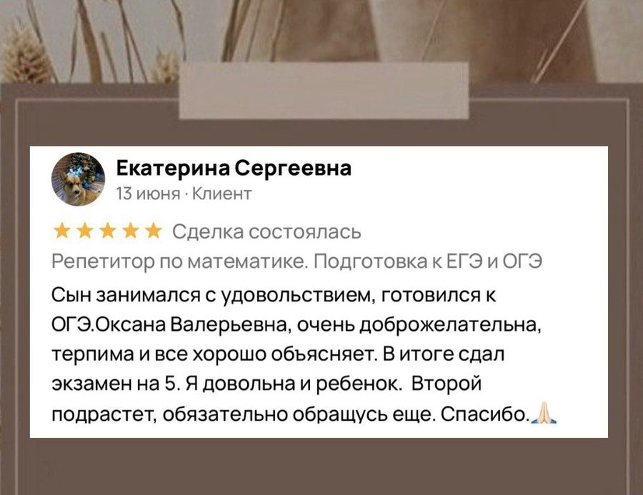 Отзыв ученика или родителя о занятиях в ПРО100КЛАСС