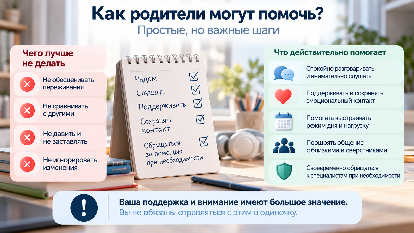 Поддержка родителей помогает ребенку обратиться за помощью и справляться с трудностями