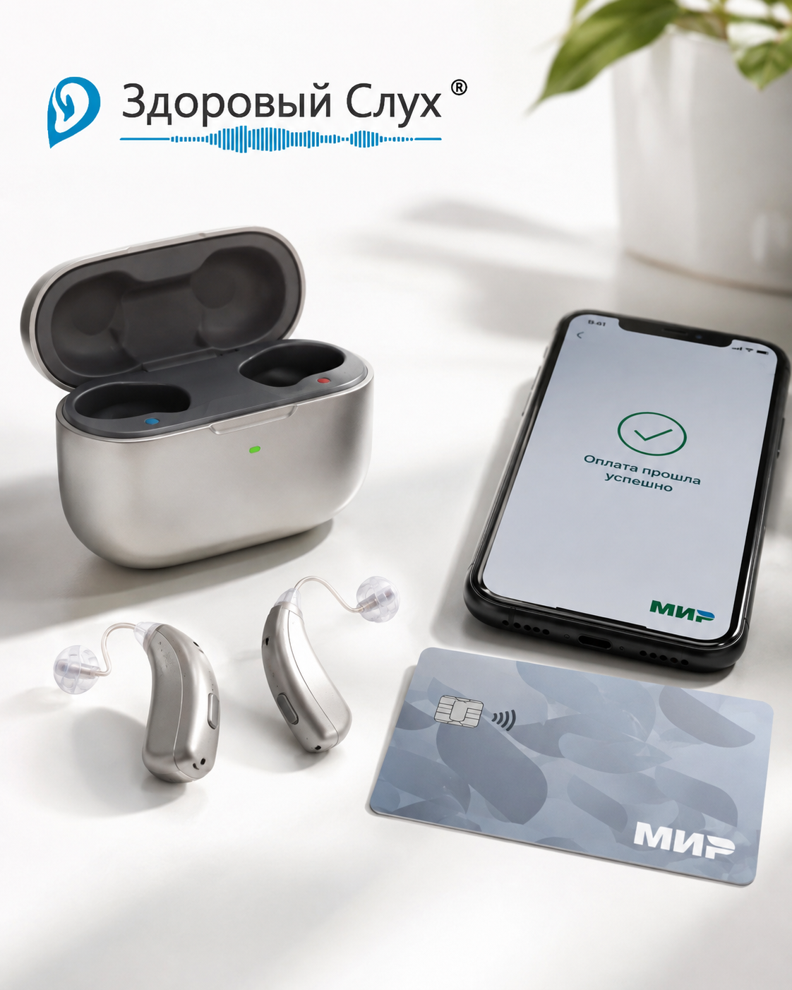 Слуховые аппараты, зарядное устройство, смартфон и карта «Мир» — электронный сертификат