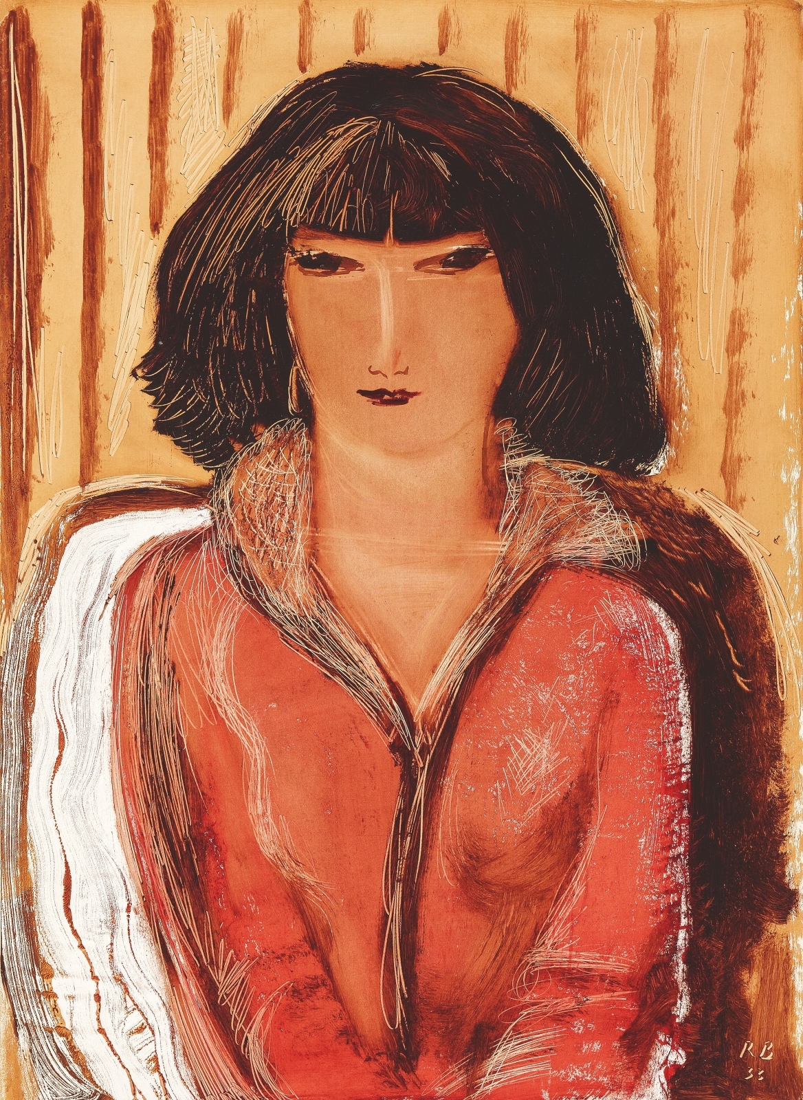 Портрет девушки на полосатом фоне. 1933