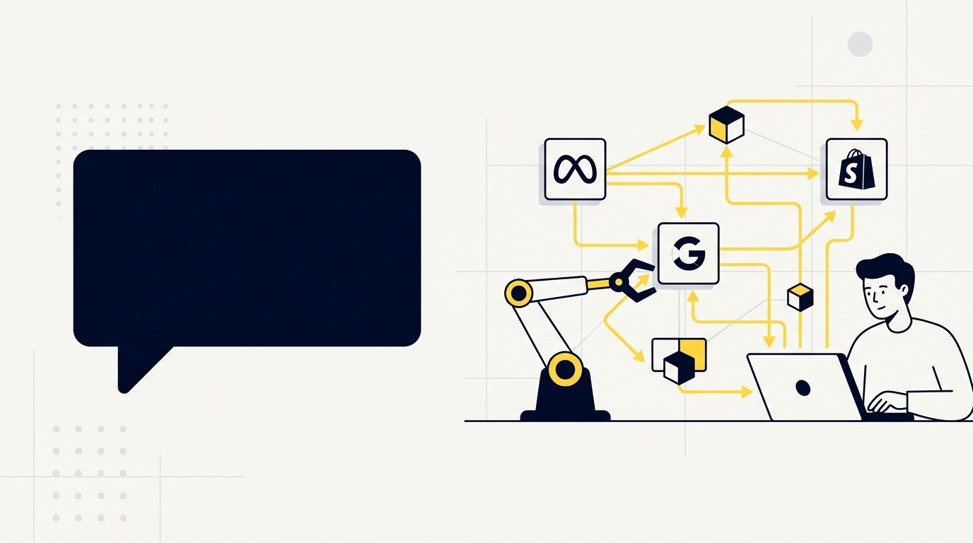 A flat editorial illustration comparing generative AI and agentic AI in a marketing context.