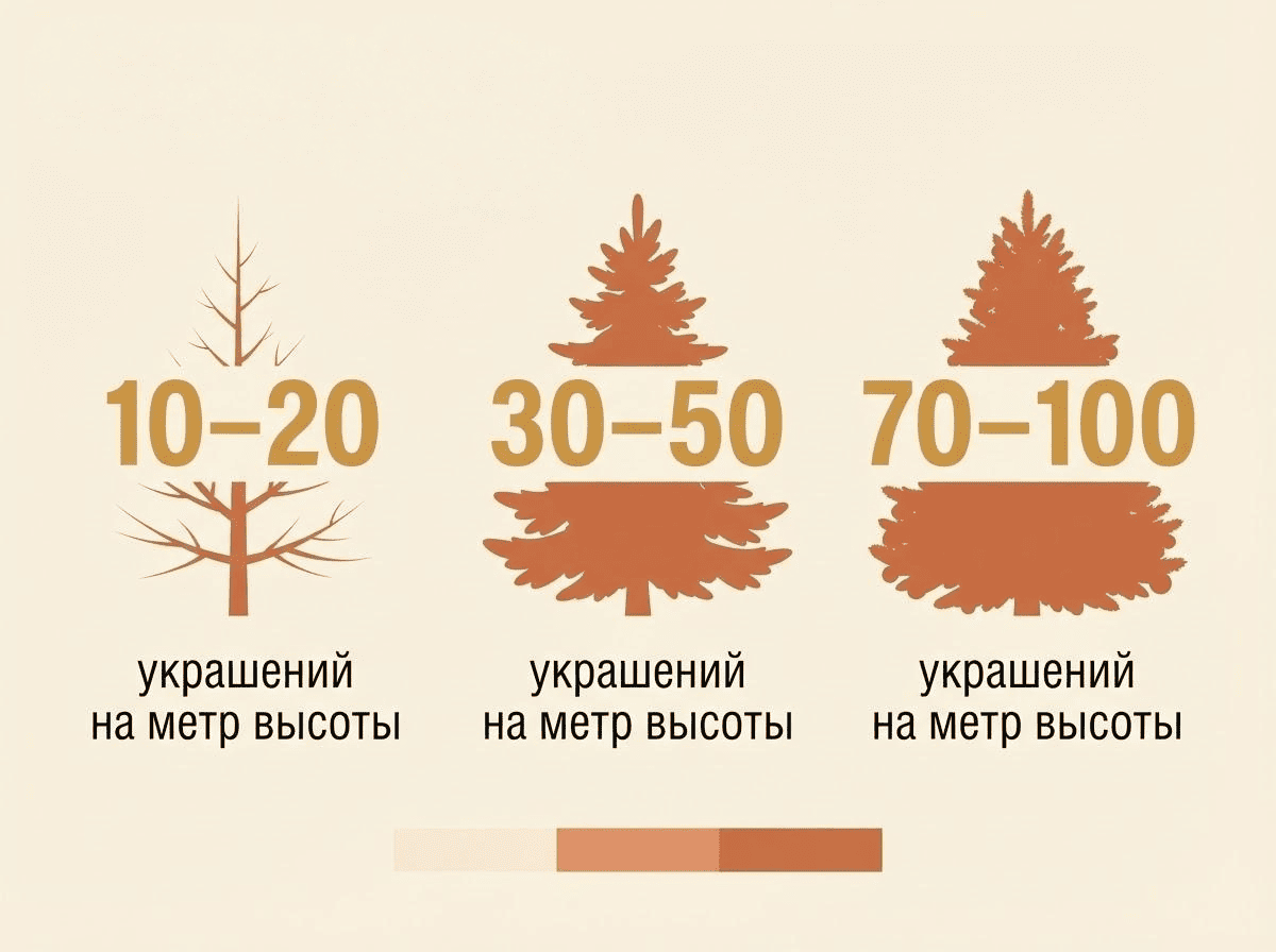 Сколько украшений нужно на ёлку в зависимости от плотности оформления