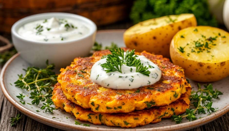 Оладий из кабачков с чесноком, зеленью и картофелем