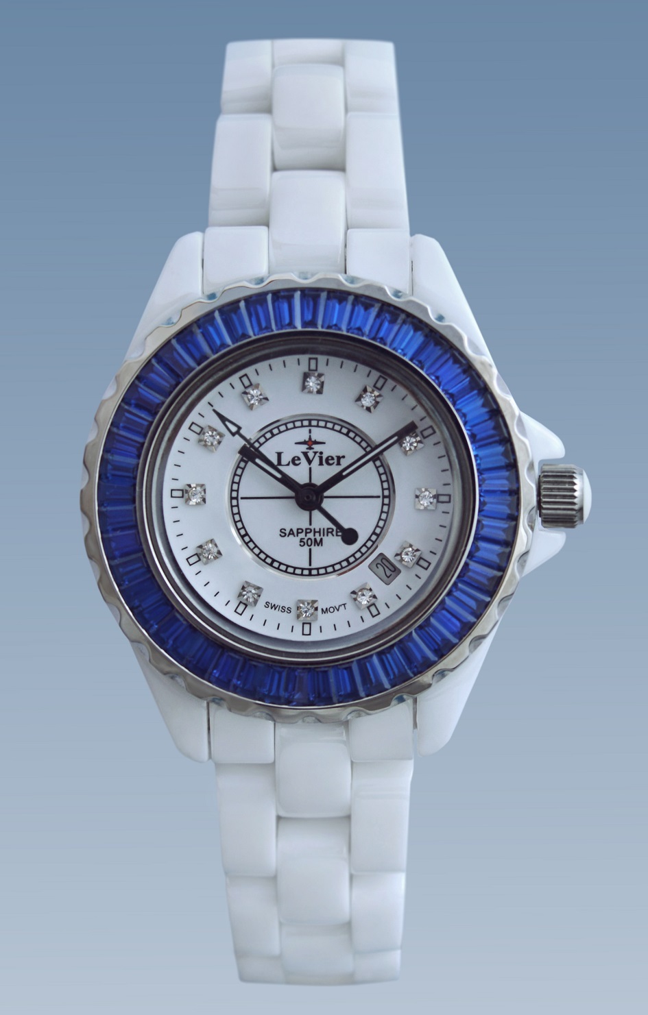 Купить женские керамические часы LeVier L 7514 L Wh/Blu