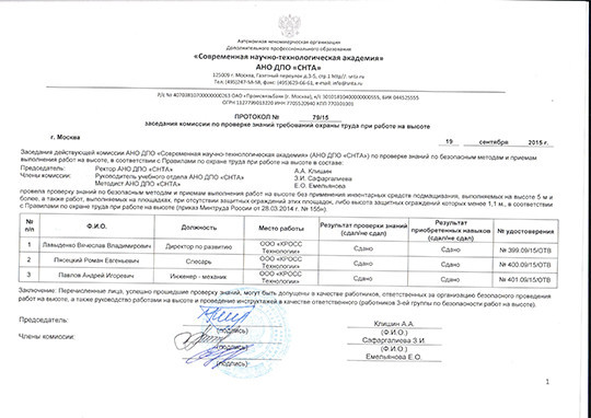 Образец протокола по проверки знаний по электробезопасности образец