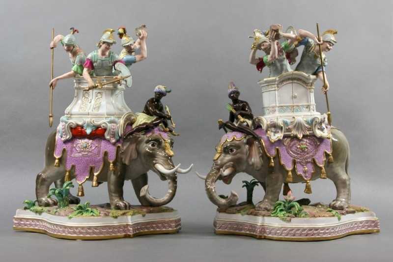 Скульптурные группы «Боевой слон I» и «Боевой слон II», 1850-1860 гг., Мейсен, Германия. Фарфор, надглазурная роспись, золочение