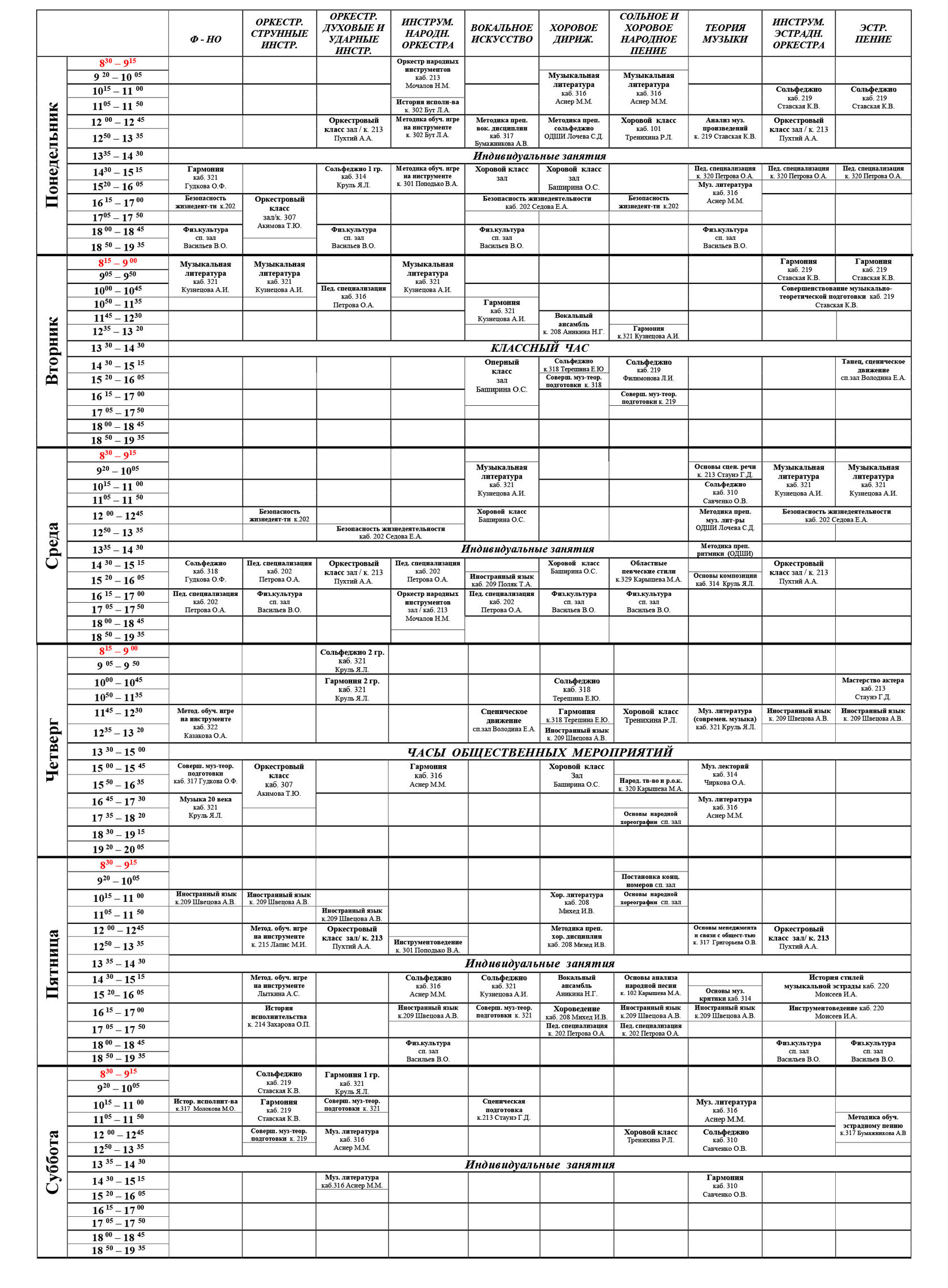 Расписание занятий