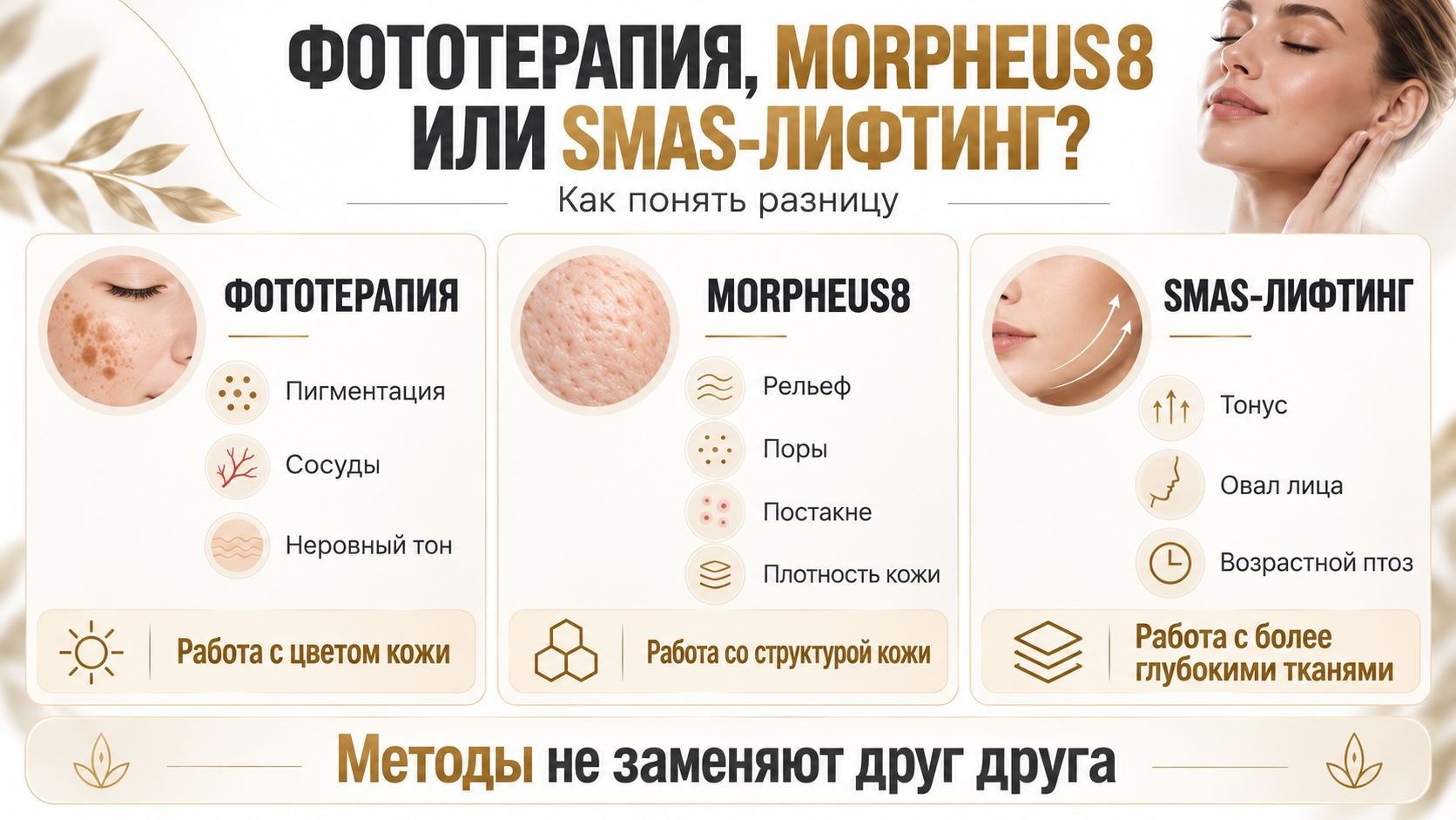 фототерапия или Morpheus8 или SMAS лифтинг сравнение процедур