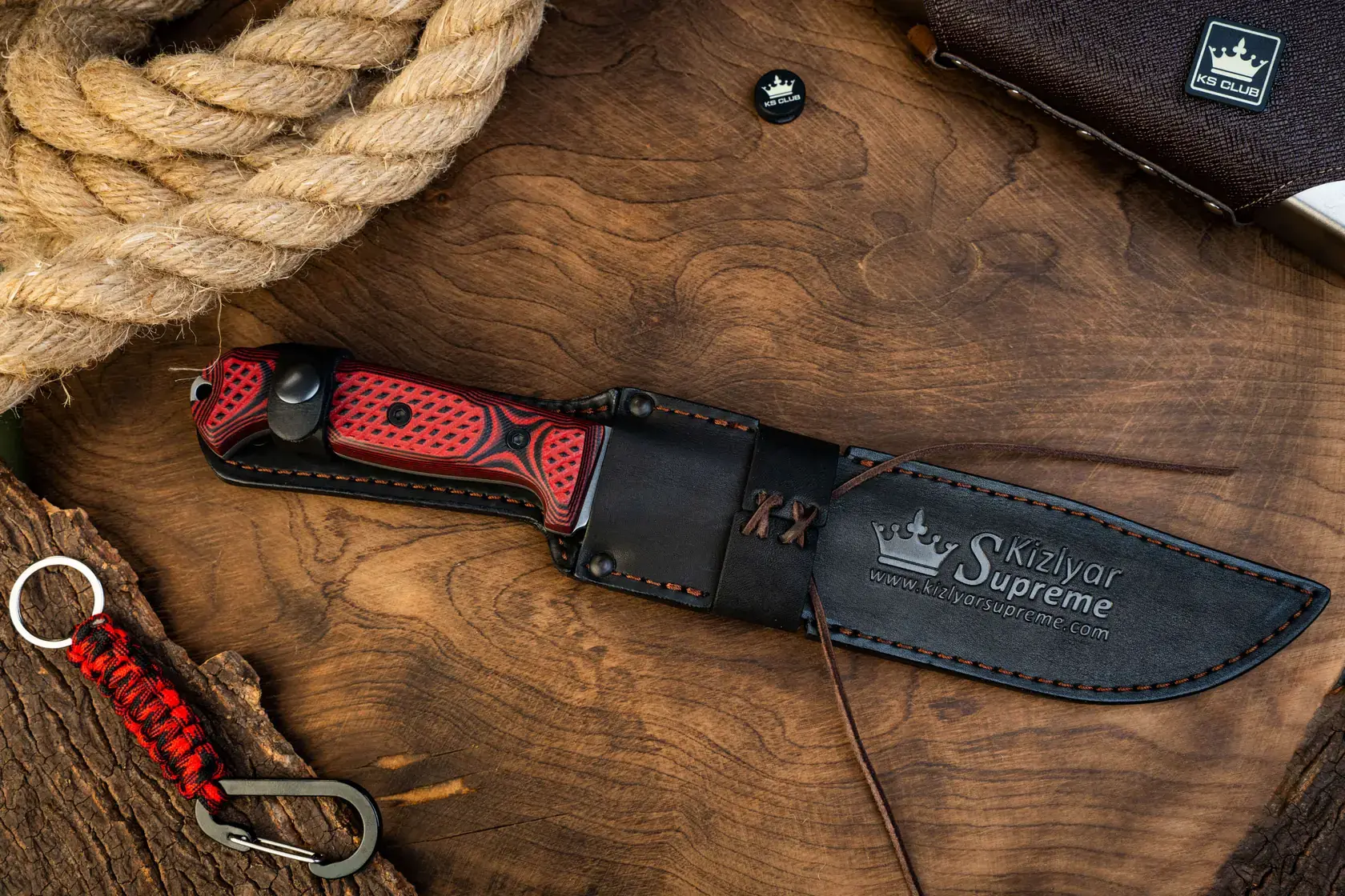 Bastardo Sleipner knife shown with leather sheath