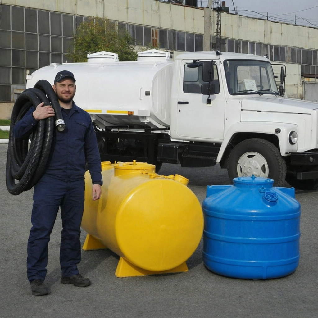 Водовозка и сотрудник компании Авто-Вода