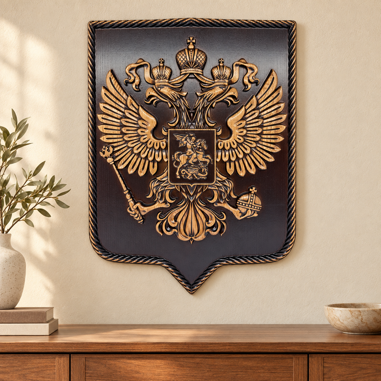 Резной деревянный герб