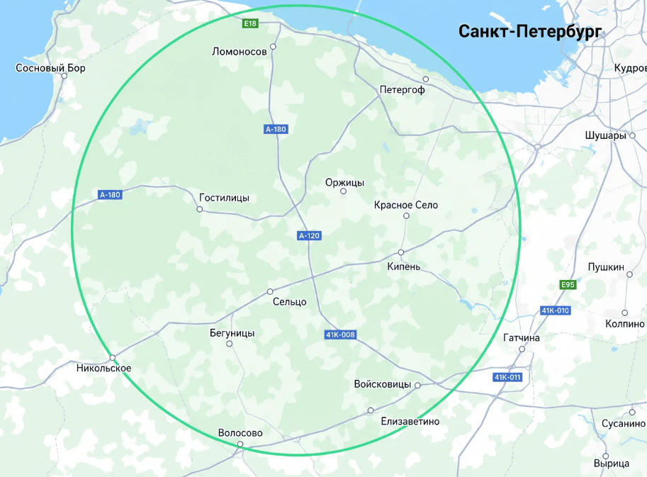 Карта зоны доставки — Санкт-Петербург и Ленинградская область