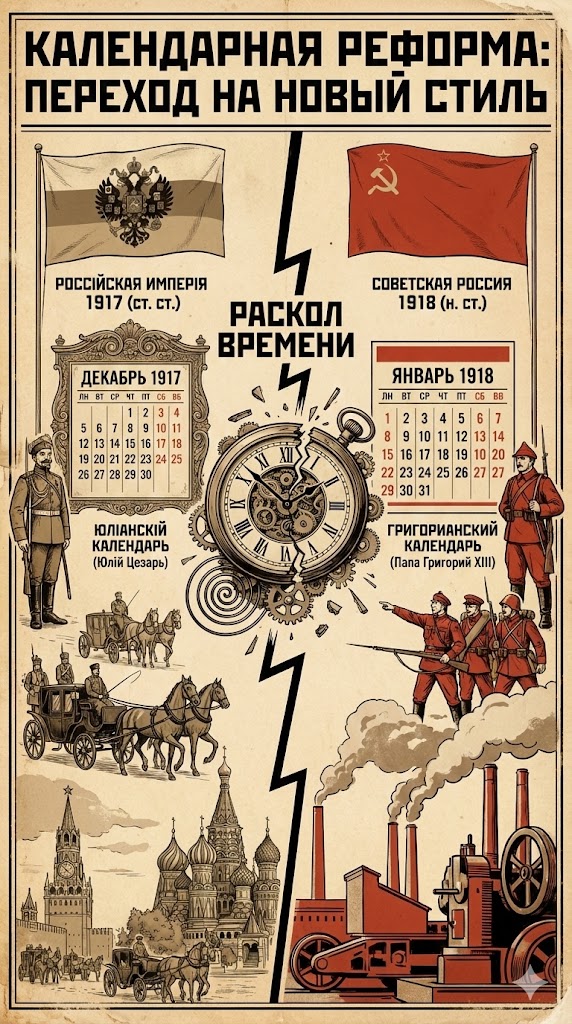 Разница между юлианским и григорианским календарями инфографика история Старого Нового года.