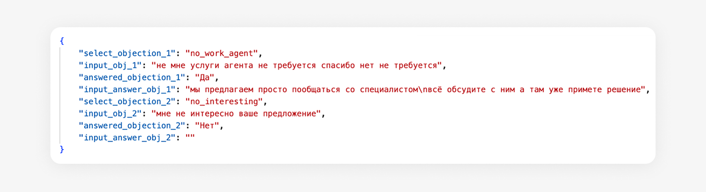 Пример результата работы модели поиска возражений