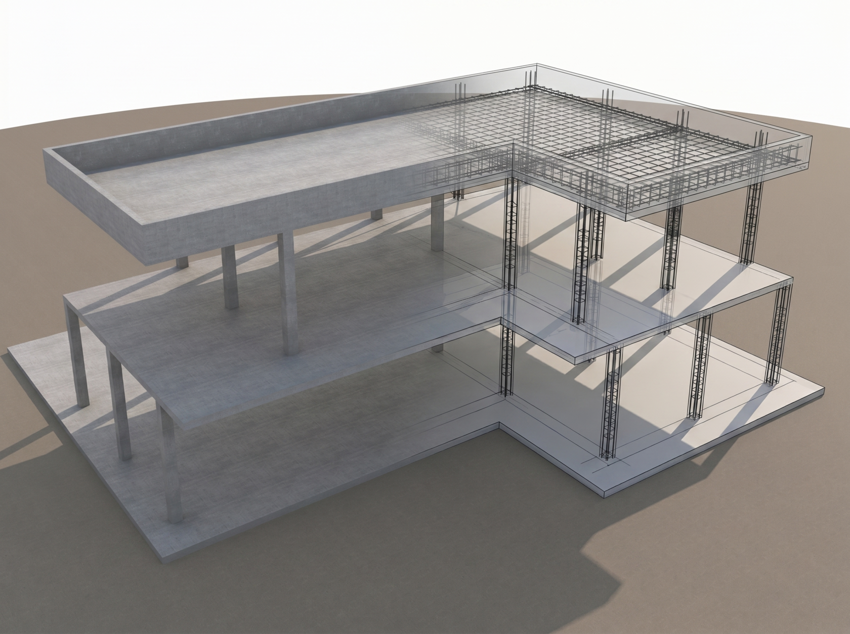 3D-модель железобетонного каркаса коттеджа в Revit