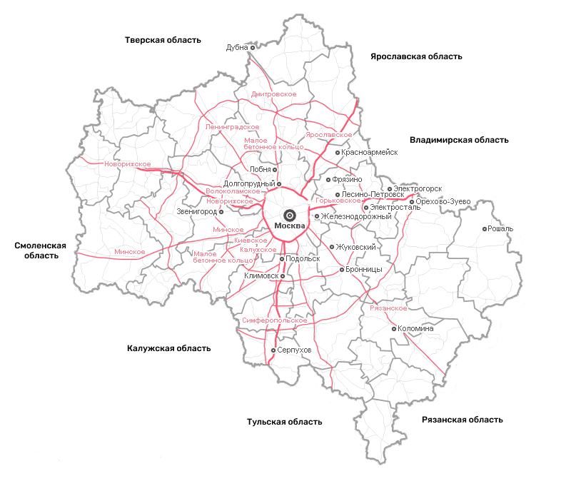 Карта доставки фасадных материалов по Москве и Московской области
