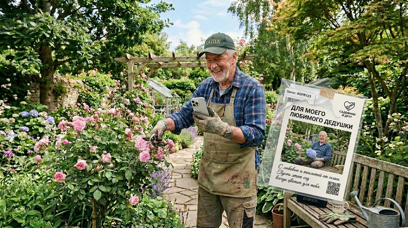 Постер с QR-кодом — персональный подарок дедушке на юбилей от семьи