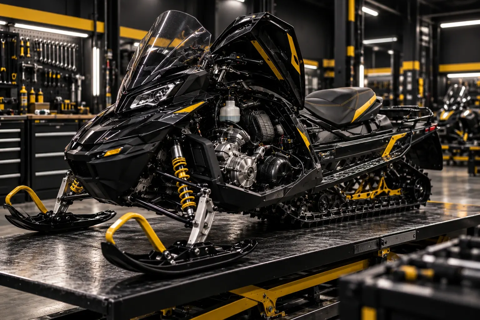Снегоход в ремонтной мастерской Brutal Motors