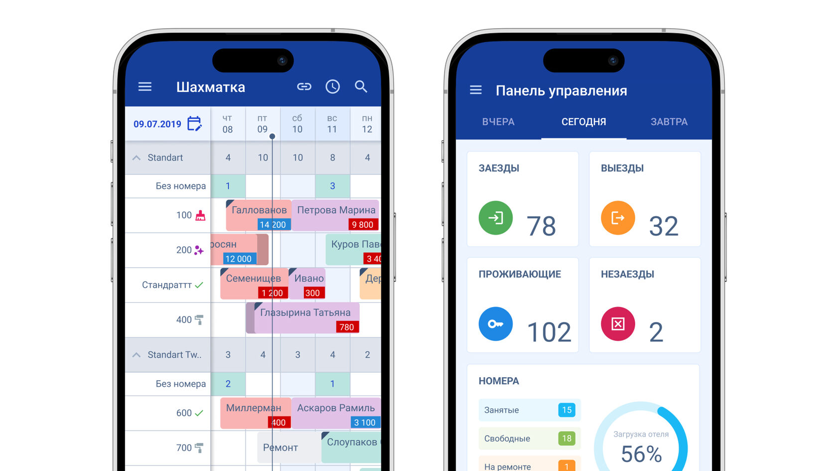 Интерфейс шахматки и панели управления в приложении TL Extranet