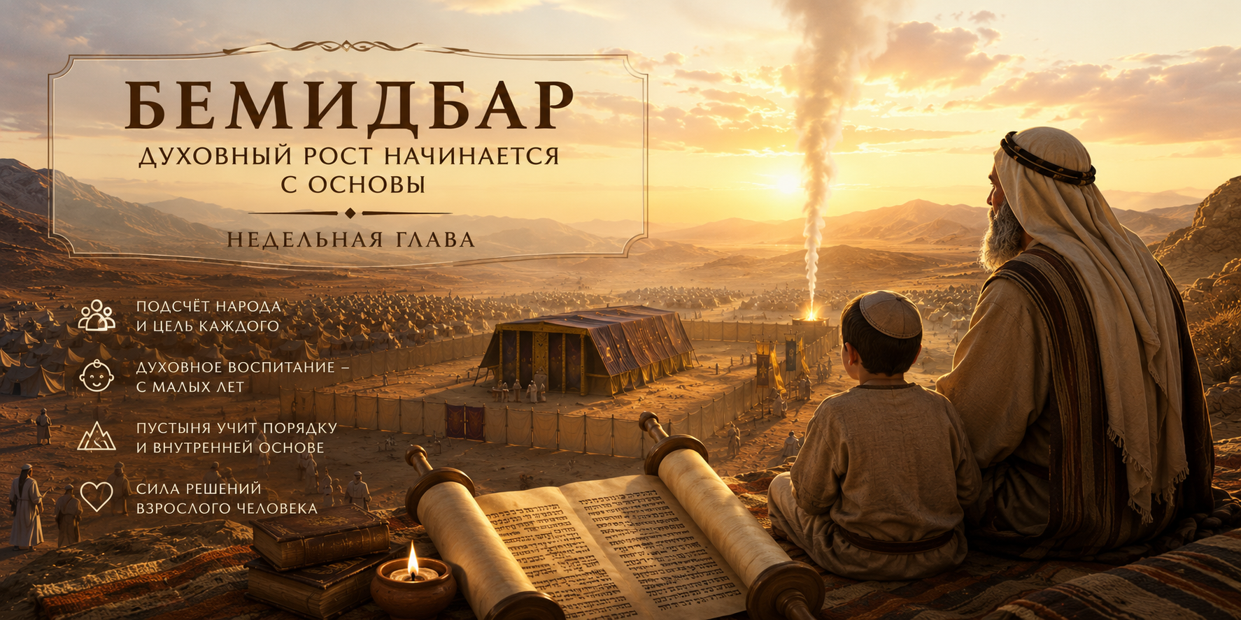 Недельная глава Бемидбар - Мишкан в пустыне, духовный рост, воспитание детей и народ Израиля вокруг Святилища .