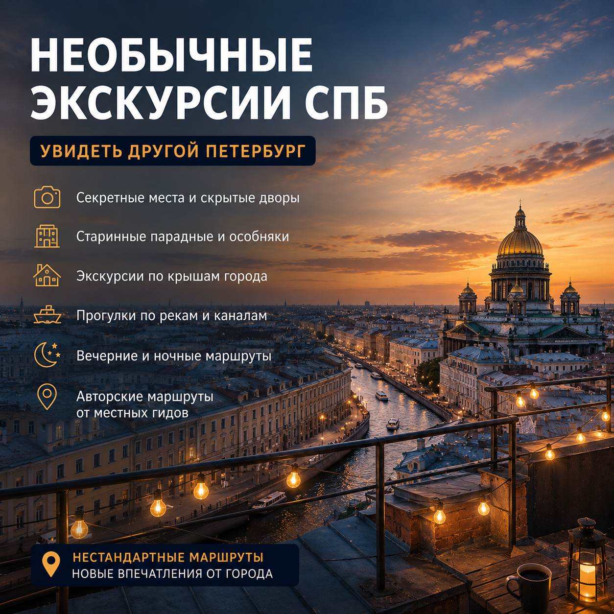 Маршрут по каналам СПб - прогулка на катере по рекам и каналам Санкт-Петербурга на закате