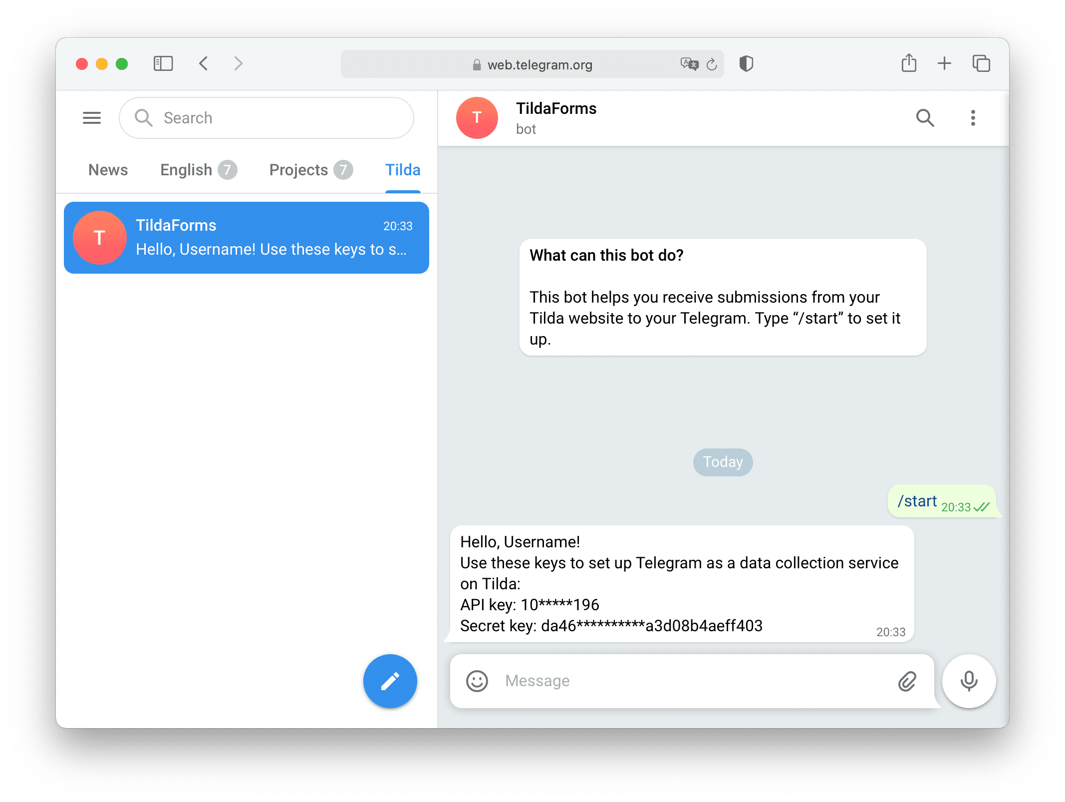 Telegram api удалить клавиатуру