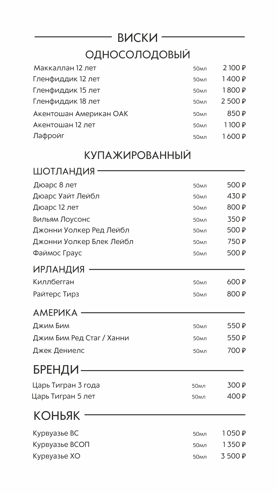 Меню Ресторан