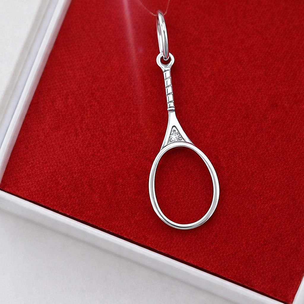 серебряная подвеска теннисная ракетка, унисекс, родированная