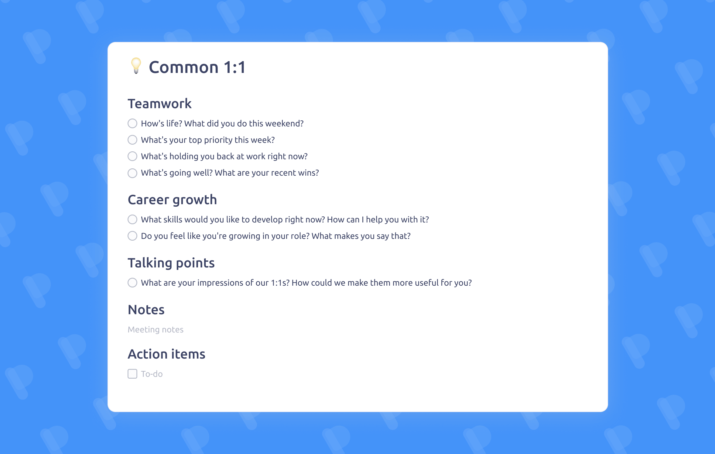 Common OneonOne meeting template