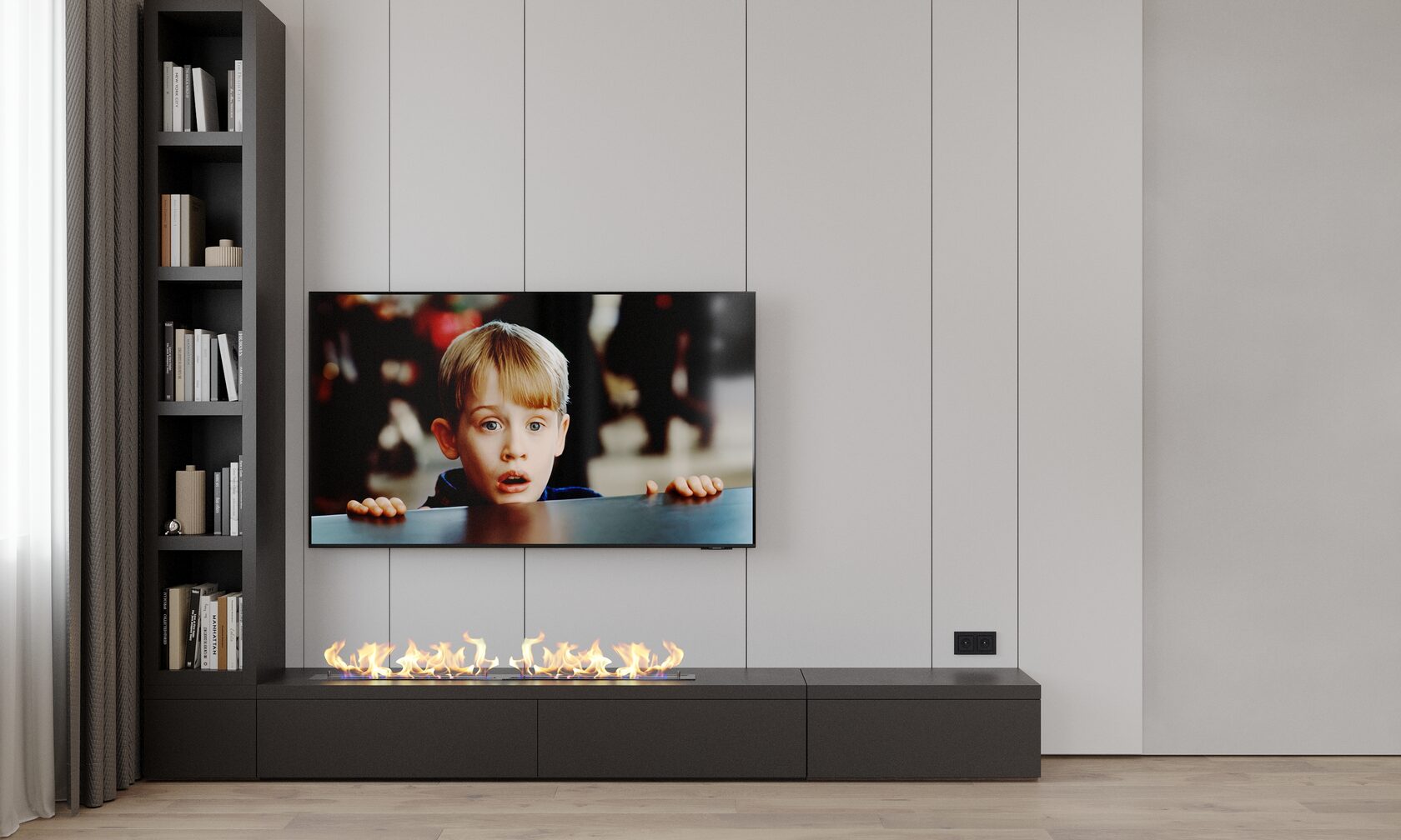 зона телевизора с панелями мдф